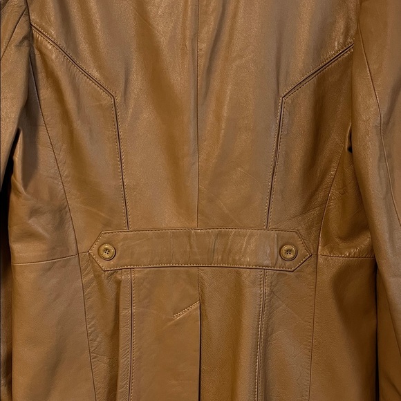 Vintage Tan Leather Jacket Lapel Collar Button Closure , Size 42/L - Picture 8 of 15